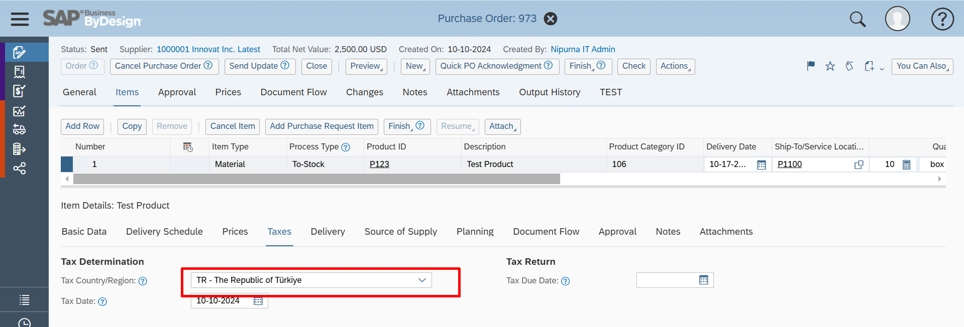 Purchase Order Screen